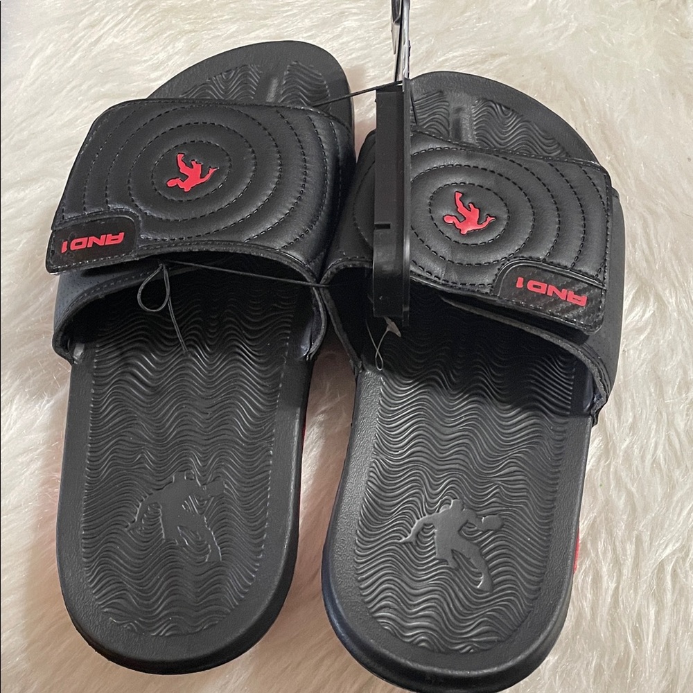 AND1 Men's Black and Red Slide Sandals